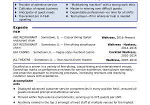Sample Of Resume for Waitress Position Waitress Resume Sample Monster.com