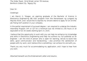 Sample Of Resume Letter for Ojt Students Sample Application Letter for Ojt Pdf Academia Vocational …