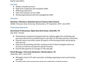 Sample Real Estate Resume No Experience Real Estate Agent Resume Examples – Resumebuilder.com