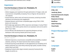 Sample Resume 1 Year Experience In Frontend Front End Developer Resume [guide & Examples] – Jofibo