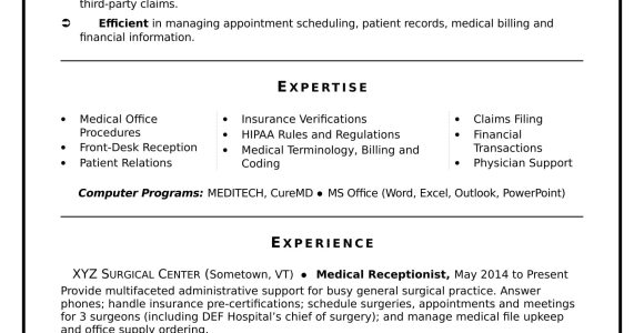 Sample Resume Administrative associate In Surgical Services Medical Receptionist Resume Sample Monster.com