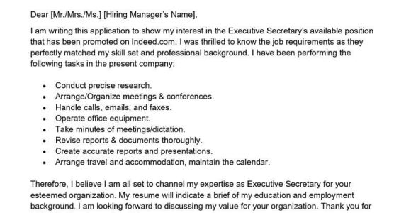 Sample Resume and Cover Letter for Secretary Executive Secretary Cover Letter Examples – Qwikresume