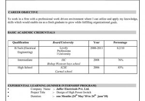 Sample Resume Career Objective for Freshers CalamÃ©o – Samples Resume for Freshers Engineers Pdf