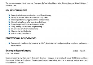 Sample Resume Child Care Worker Australia Child Care Resume Template Australia – Resume Sample is My World