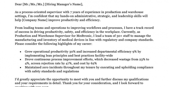 Sample Resume Cover Letter for Supervisor Position Supervisor Cover Letter [sample to Download]