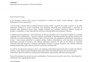 Sample Resume Cover Letter for Teacher assistant Teacher assistant Cover Letter Example