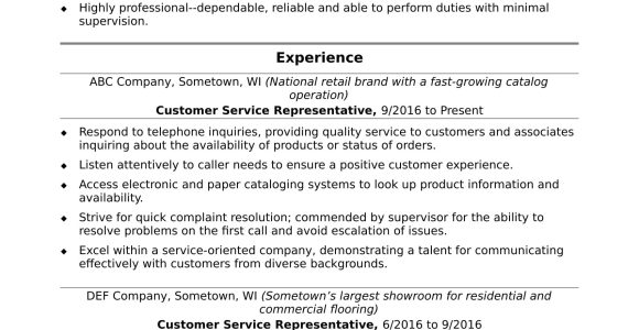 Sample Resume Customer Service associate Retail Store Entry-level Customer Service Resume Sample Monster.com