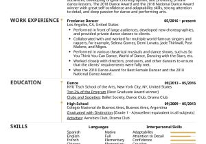 Sample Resume Dance Registration form Template Dance Resume Template for Your Self Description In Details