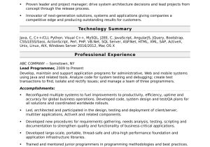Sample Resume Duties Accomplishments and Related Skills Programmer Resume Template Monster.com