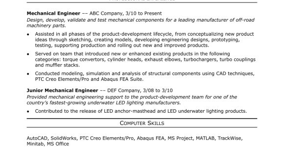 Sample Resume Engineer Out Of College Sample Resume for A Midlevel Mechanical Engineer Monster.com