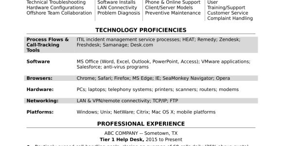 Sample Resume Entret Level Help Desk Technician Sample Resume for A Midlevel It Help Desk Professional Monster.com