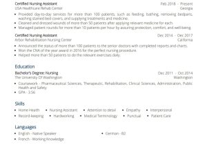 Sample Resume Entry Level Certified Nursing assistant Certified Nursing assistant (cna) Resume Example
