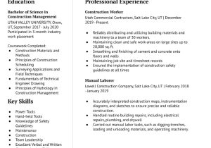 Sample Resume Experience In New Construction at University Construction Project Manager Resume Examples In 2022 …