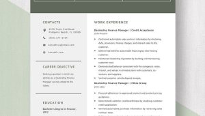 Sample Resume Finance Manager Car Dealership Dealership Finance Manager Resume Template – Word, Apple Pages …