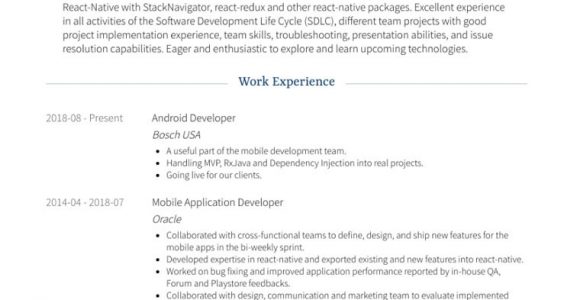 Sample Resume for 1 Year Experienced android Developer android Developer Resume Tips and Templates