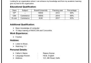 Sample Resume for 12th Pass Student 12th Pass Student Student Resume format for Fresher