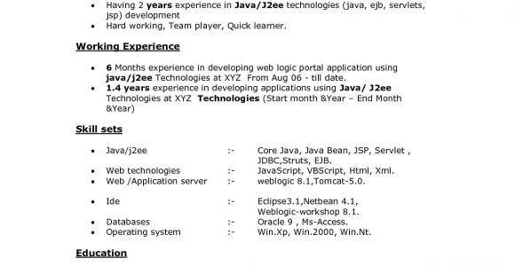 Sample Resume for 2 Years Experience In Sap Pi Sample Resume for 2 Years Experienced Java Developer