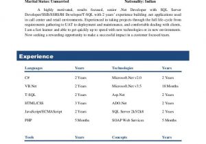 Sample Resume for 2 Years Experience In Sql Sql Server Developer Ssis Ssrs Bi Developer T Sql with 2