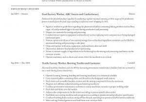 Sample Resume for A Factory Worker Factory Worker Resume & Writing Guide