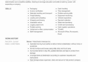Sample Resume for A Mover and Packer Mover Packer Loader Resume Example Bekins Moving Pany