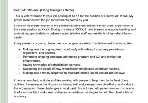 Sample Resume for A Rehab Manager Position Director Of Rehab Cover Letter Examples – Qwikresume