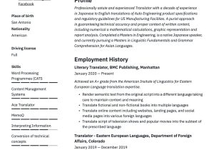 Sample Resume for A Sign Language Interpreter Translator Resume & Writing Guide  12 Templates 2020