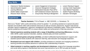 Sample Resume for A Teacher Aide Teacher assistant Resume Sample Monster.com