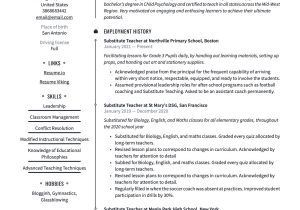 Sample Resume for A Teacher with Substitute Substitute Teacher Resume & Writing Guide  20 Templates Pdf