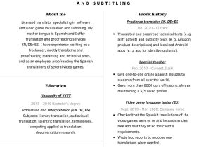 Sample Resume for A Video Game Translator Beginner Translator Cv, Second Try : R/translationstudies