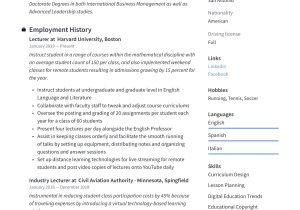 Sample Resume for Academic for Mechanical Engineering Chair Lecturer Resume & Writing Guide  18 Free Examples 2020