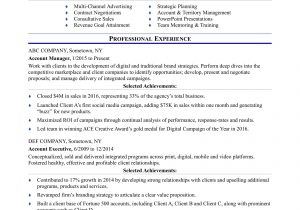 Sample Resume for Account Executive Position Sample Resume for An Advertising Account Executive