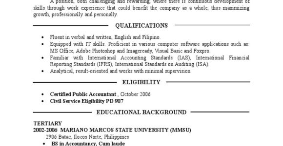 Sample Resume for Accountants In the Philippines Resume Sample Pdf Accounting Philippines