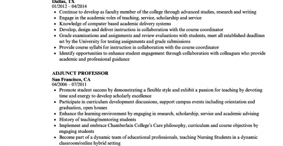 Sample Resume for Adjunct Professor Position Adjunct Professor Resume