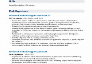 Sample Resume for Advanced Medical Support assistant Advanced Medical Support assistant Resume Samples