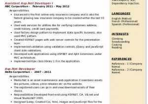 Sample Resume for asp Net Developer Fresher asp Net Developer Resume Samples