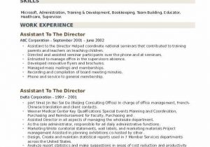 Sample Resume for assistant Director Of Films assistant to the Director Resume Samples