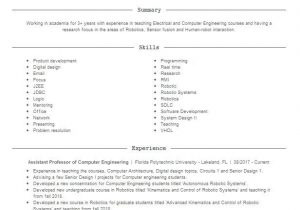 Sample Resume for assistant Professor In Mechanical Engineering assistant Professor In Mechanical Engineering Resume