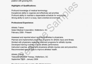 Sample Resume for athletic Trainer Position Resume Samples athletic Trainer Resume Sample