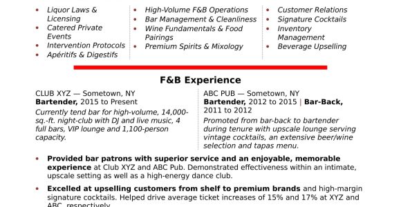 Sample Resume for Bartender In A Restaurant Bartender Resume Monster.com