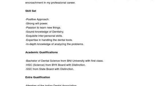Sample Resume for Bds Freshers India Bds Freshers Cv Sample Pdf Dental Degree Dentistry