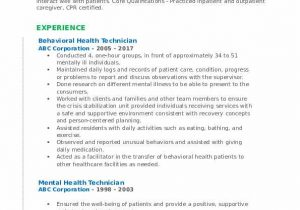 Sample Resume for Behavioral Health Technician Behavioral Health Technician Resume Samples