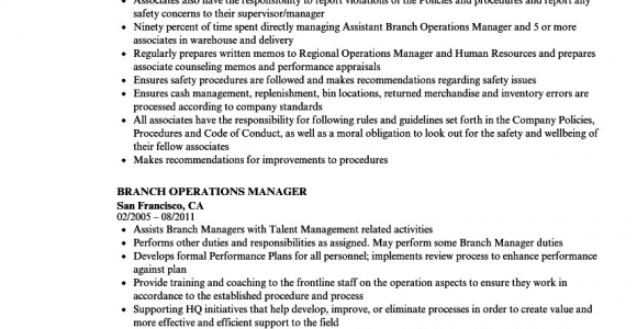 Sample Resume for Branch Operations Manager Branch Operations Manager Resume Samples