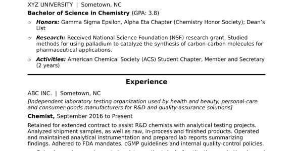 Sample Resume for Bsc Chemistry Freshers Entry-level Chemist Resume Sample Monster.com