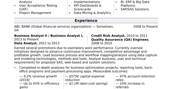 Sample Resume for Business Analyst In Finance Business Analyst Resume Monster.com