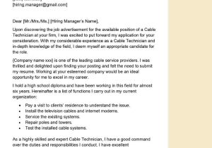 Sample Resume for Cable Installation Technician Cable Technician Cover Letter Examples – Qwikresume
