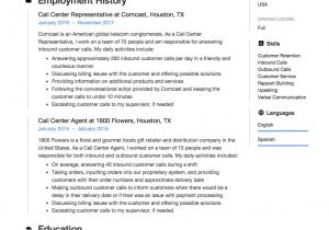 Sample Resume for Call Center Agent with Experience Call Center Resume & Guide 12 Free Downloads