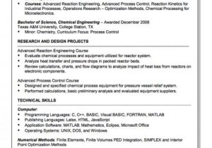 Sample Resume for Chemical Engineering Internship Chemical Engineer Resume