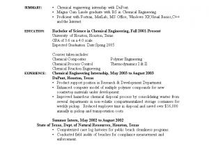 Sample Resume for Chemical Engineering Internship Internship Chemical Engineering Resume