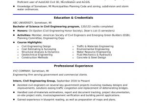 Sample Resume for Civil Engineering Student Civil Engineering