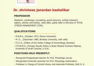 Sample Resume for College Principal In India Biodata C V Dr